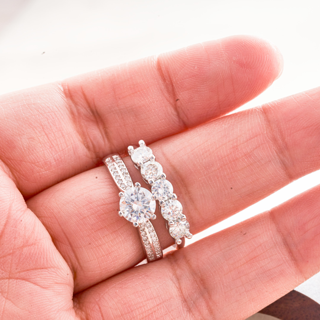 Cross-Border Exclusive 2.5Cts925 Silver Moissanite Ring with Certificate, Sparkling Fire-Colored Diamond, Cross-Border Hot Sale