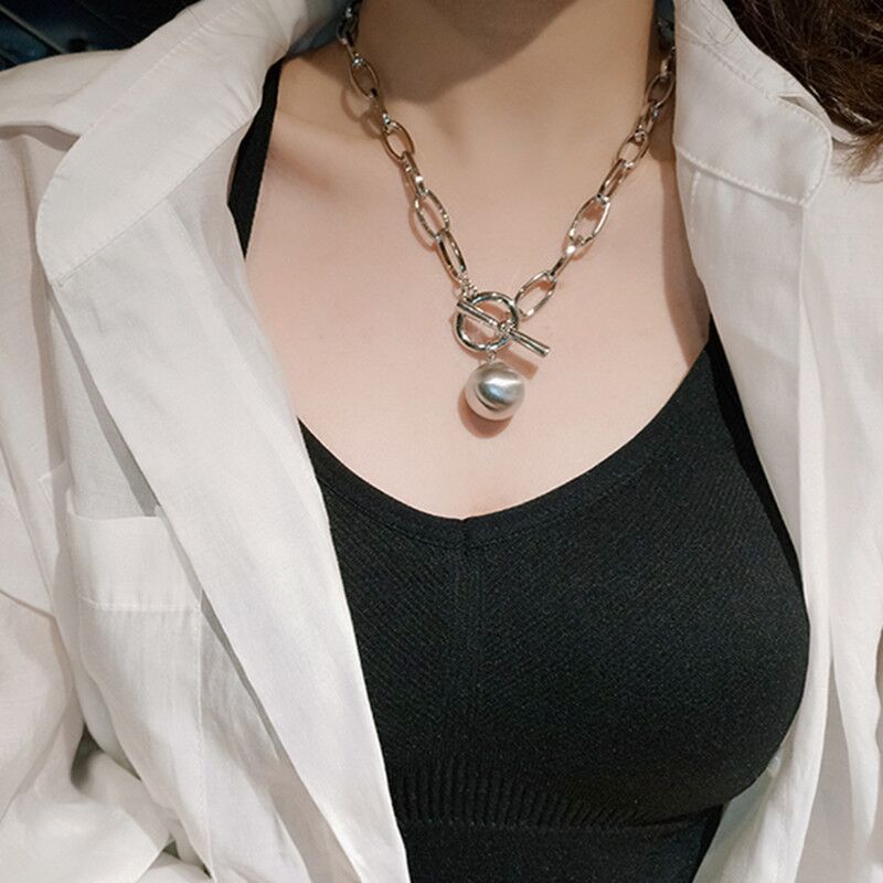 European and American Cross-Border Hot-Selling Ot Hoop Necklace Women's Metal Ball Pendant Thick Chain Necklace Bracelet Hip-Hop Clavicle Accessories