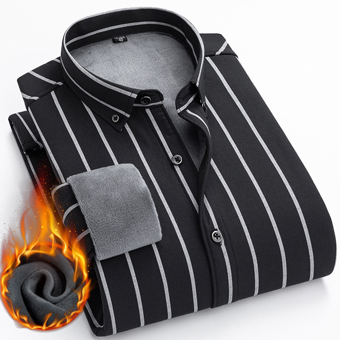 Autumn and Winter Men's Velvet Thickeneded Long-Sleeved Shirt Oxford Textile Warm Shirt Embroidered Top Logo Men's Clothing Wholesale