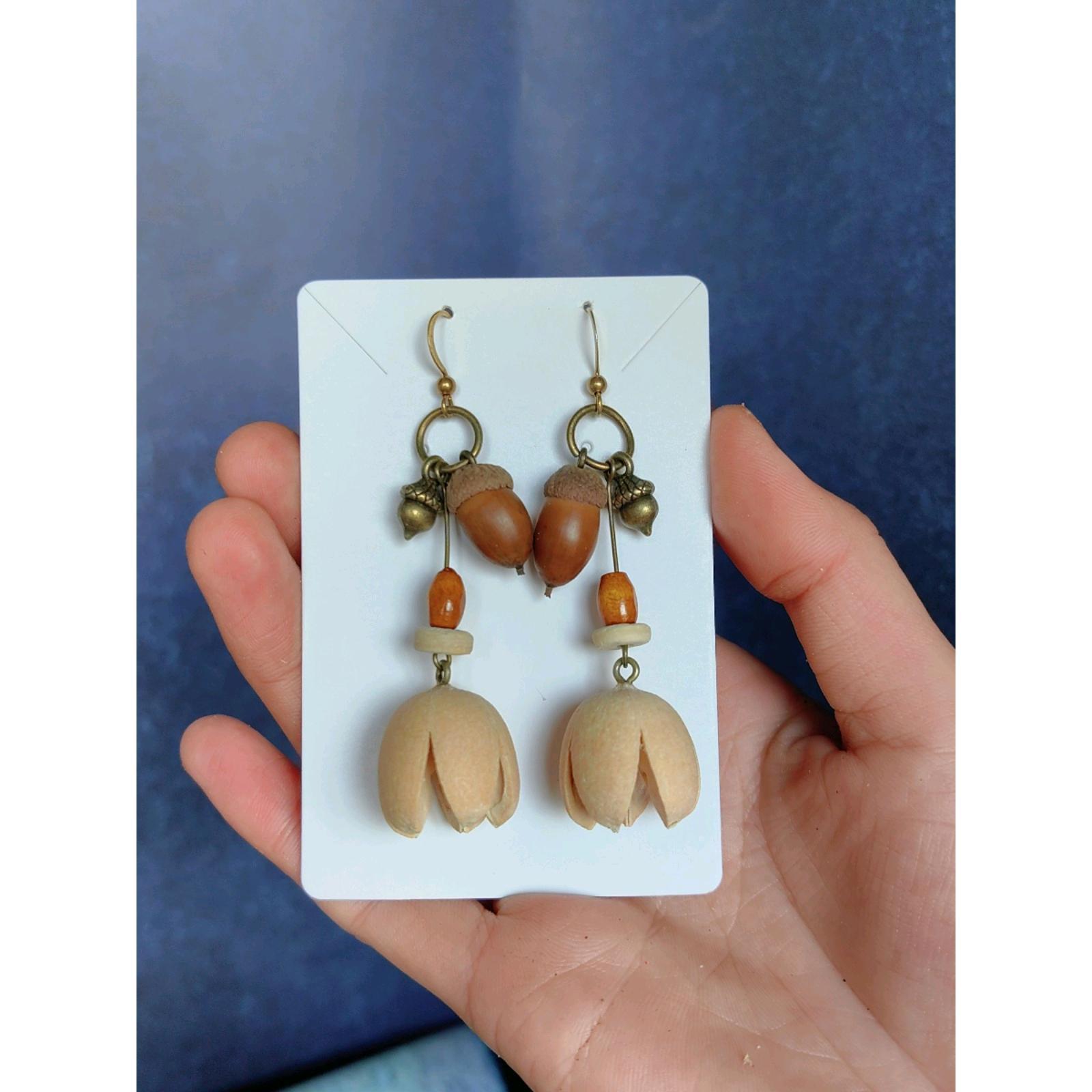 in stock Plant Fruit Earrings Natural Dried Fruit Earrings Handmade Traditional Chinese Medicine Vintage Artistic Ethnic Style Earrings Ear Hook for Women