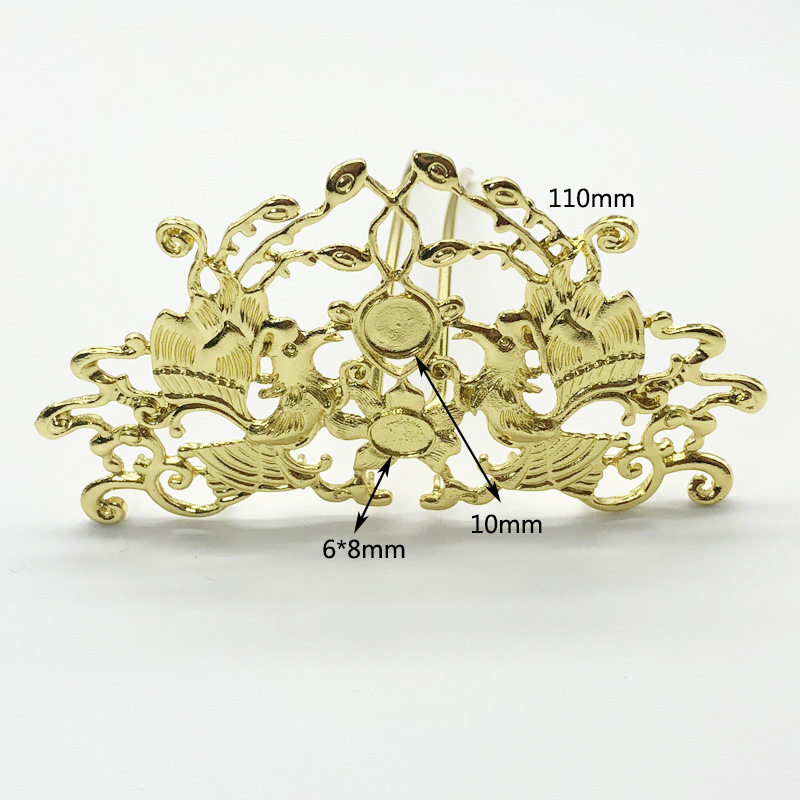 DIY jewelry accessories retro palace step alloy double Phoenix Chengxiang hair crown hairpin main material factory outlet