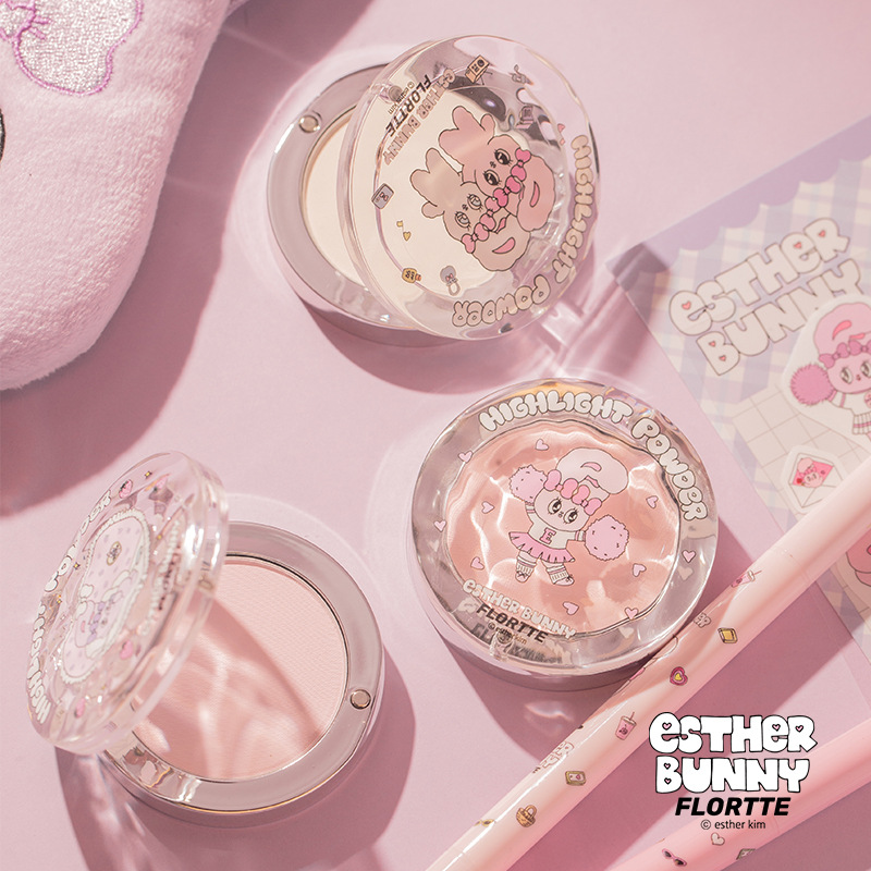 Flortte Hualoriya Bunny Joint Monochrome Highlighter Powder Natural Brightening Highlighter Stick Cosmetics Highlighter Palette