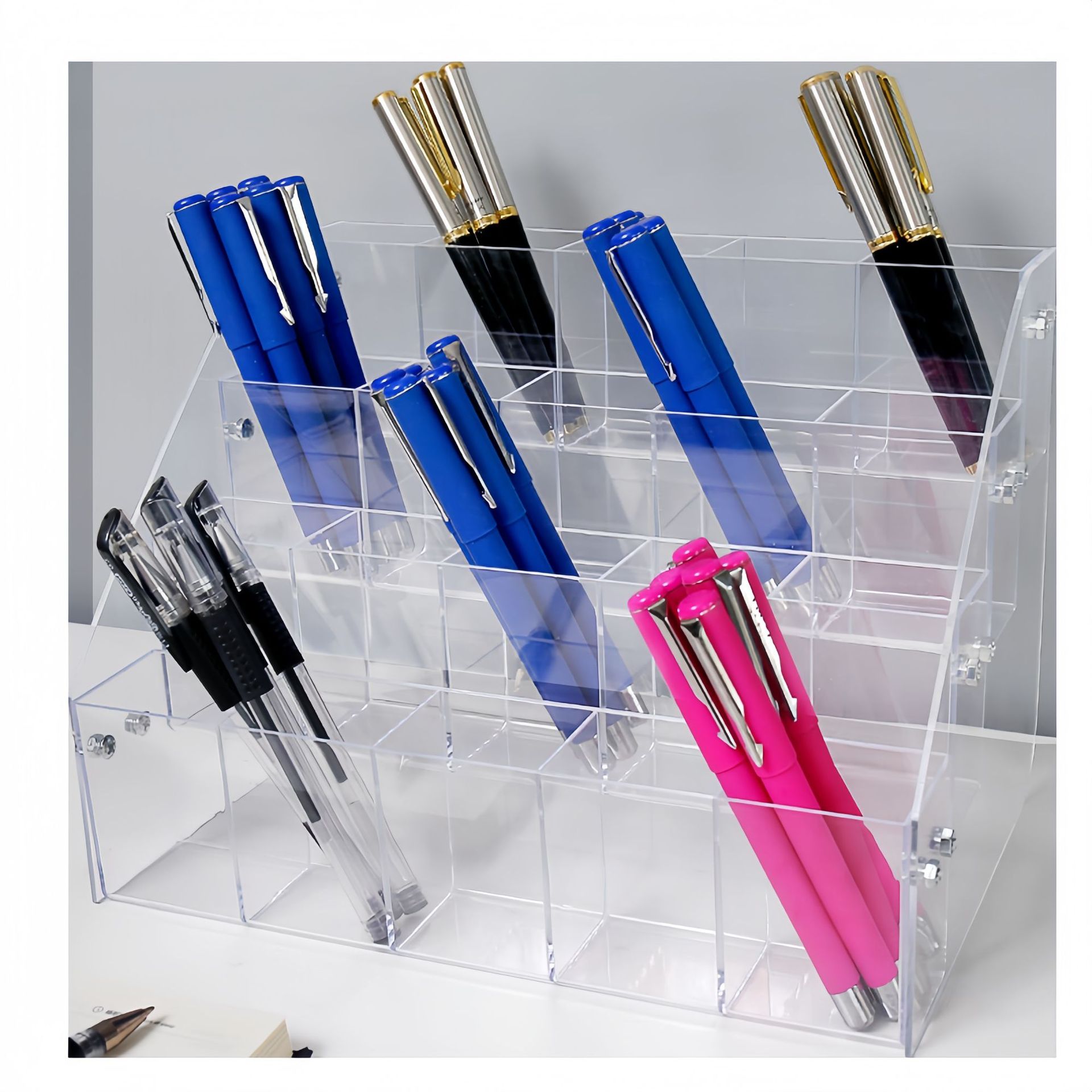 Acrylic Pen Holder Display Shelf Oblique Plug-In Stationery Store Student Pen Holder Neutral Ballpoint Pen Multi-Functional Storage Box