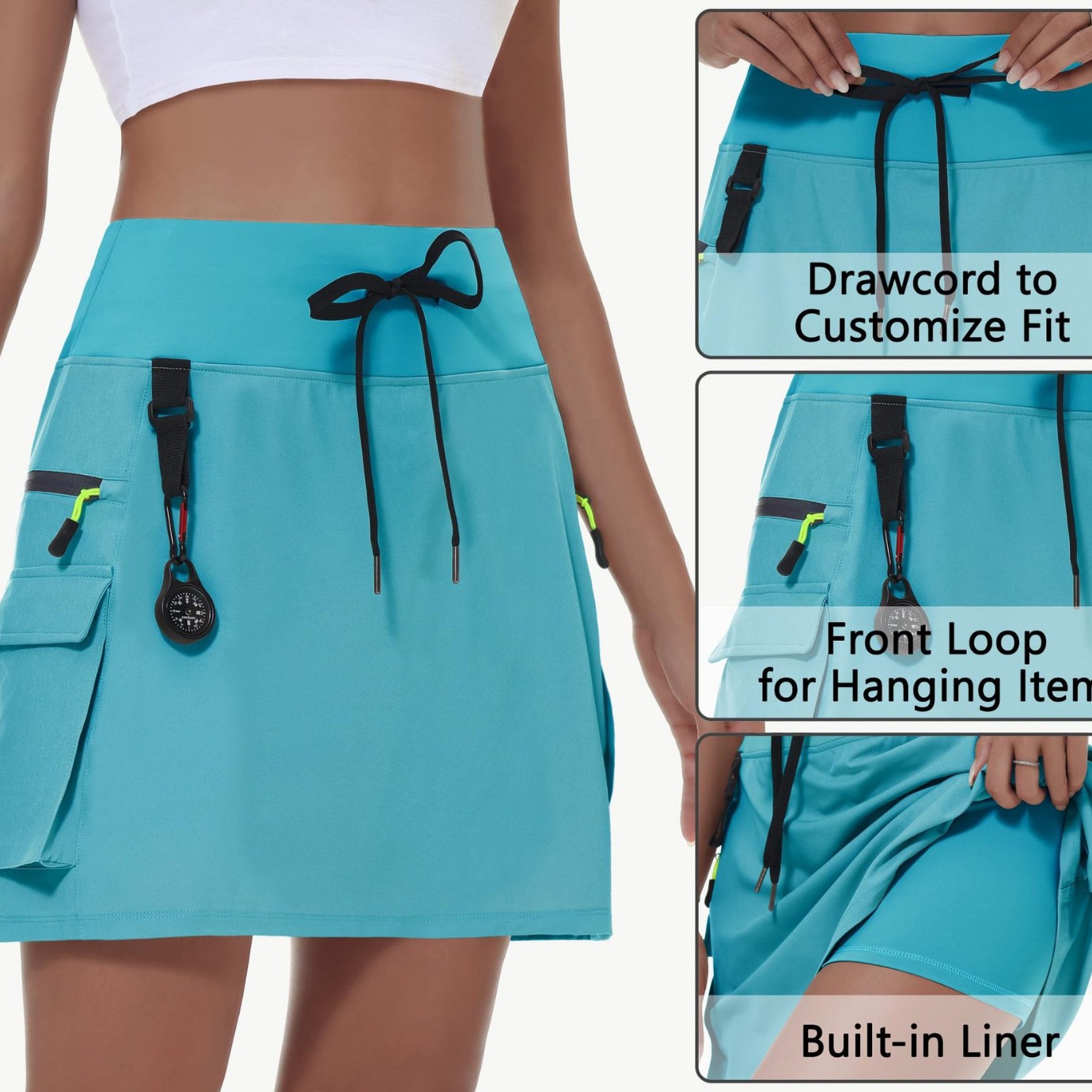 Кросс-бордовый Amazon 2024 Летняя новая женская юбка для походов с карманами на молнии для активного отдыха