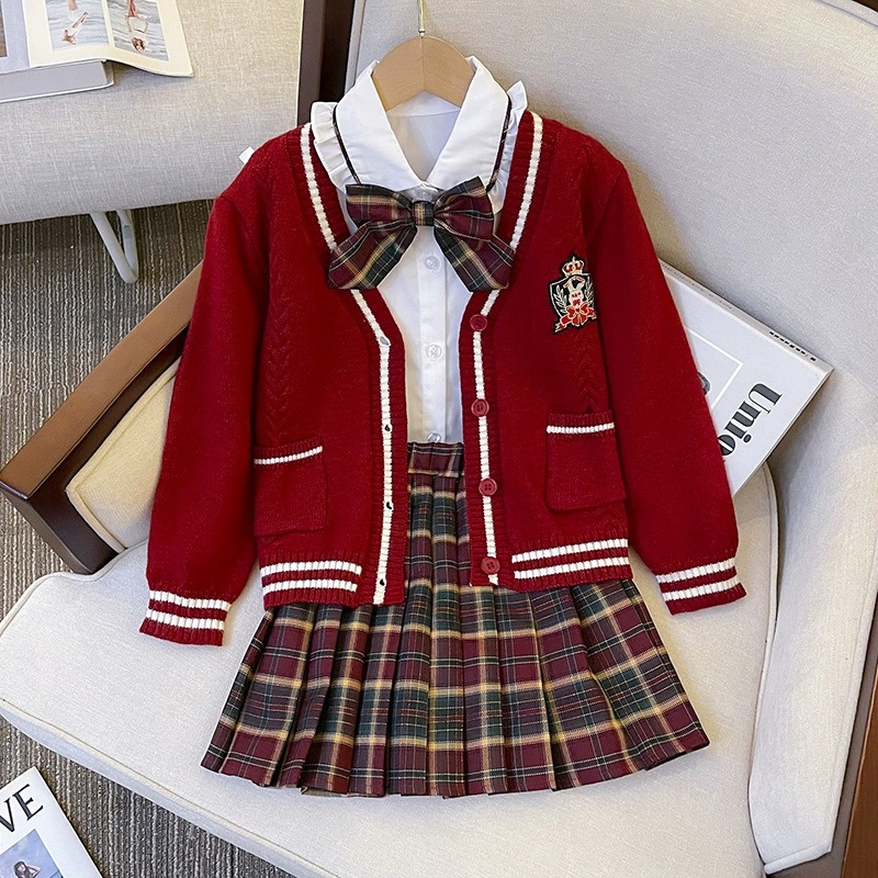 Girls' Preppy Style Knitted Cardigan Jacket Autumn and Winter Kidsren's Korean Sweater Autumn Style Girls' Kidsren's Clothing Tops