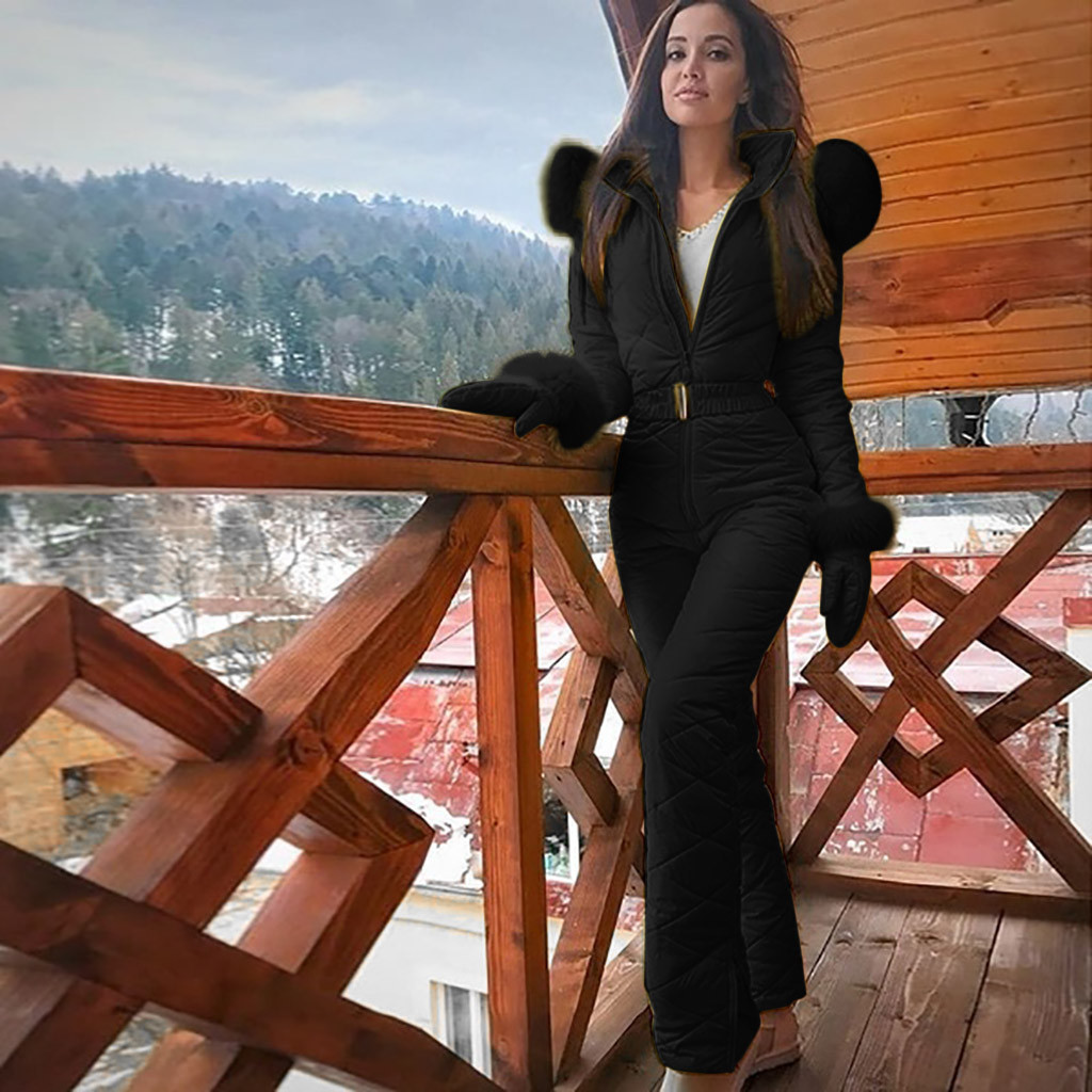 Европейский и американский зимний спортивный костюм для женщин, лыжный костюм с капюшоном