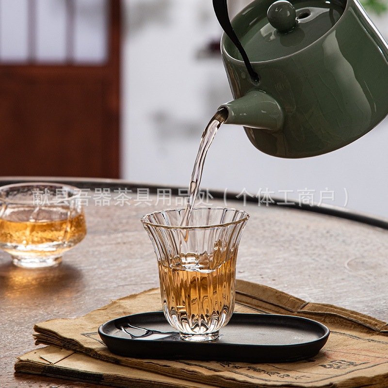 Japanese-Style Hammered Tea Set Handmade Heat-Resistant Glass Vertical Pattern Small Cup Tea Cup Coffee Cup Kung Fu Tea Cup