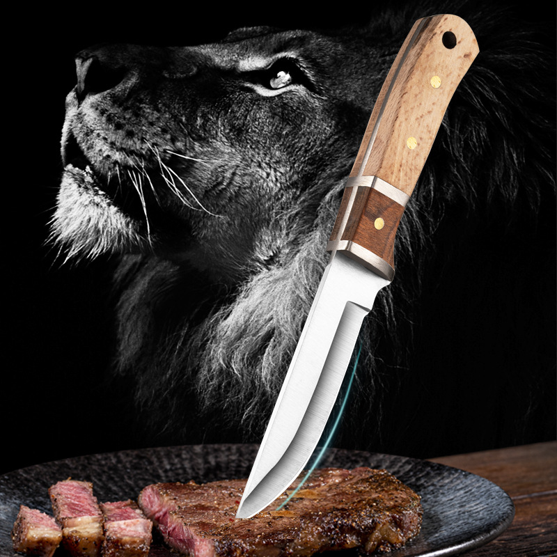 Mongolian Small Knife with Copper Head, Wooden Handle, Household Fruit Knife, Outdoor Portable Meat Knife, Wholesale Stainless Steel