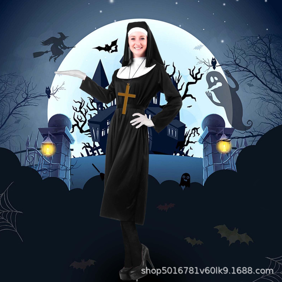 Halloween Adult Male Missionary Priest Costume Virgin Mary Robe Priest Nun Costume