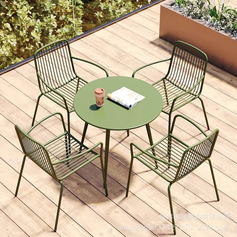 Outdoor Table and Chair Combination Leisure Table and Chair Wrought Iron Milk Tea Shop Cafe Balcony Open-Air Courtyard Garden Table and Chair Combination