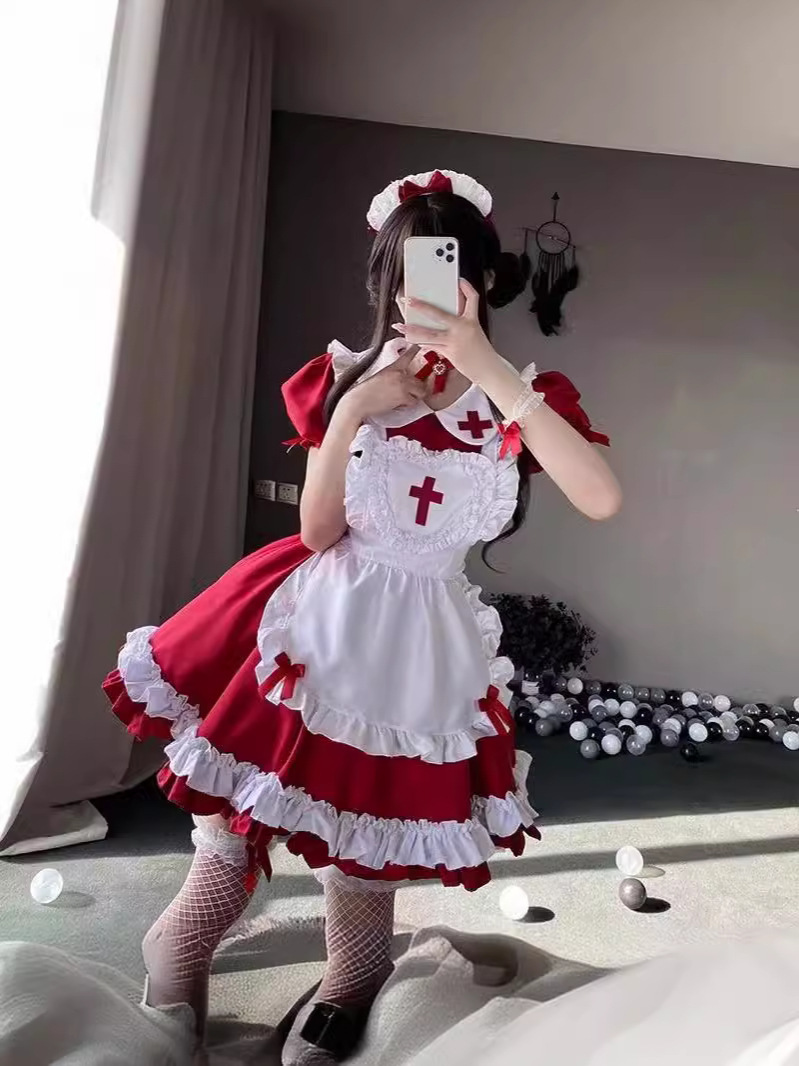 Second-dimensional Japanese Maid Dress Soft Girl Cute Large Size Maid Lolita Dress Daily Lolita COS Dress