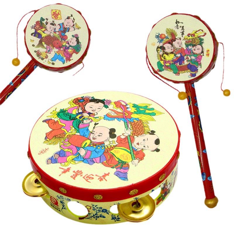 Classic Auspicious Rattle, Nostalgic New Year Painting, Safe Rattle, Infant Hand Clapping Tambourine, Traditional Temple Party Toys Wholesale