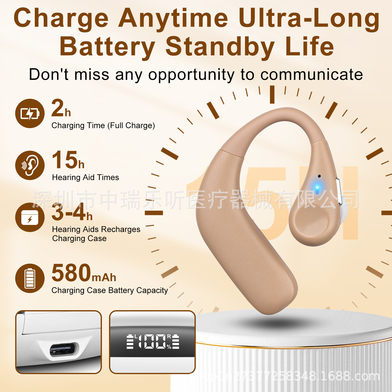 Hearing Aid Zr-H718A Digital Chip Bluetooth Ai Noise Reduction Multi-Scenario Mode Earhook Hearing Aid Plaid to Wear