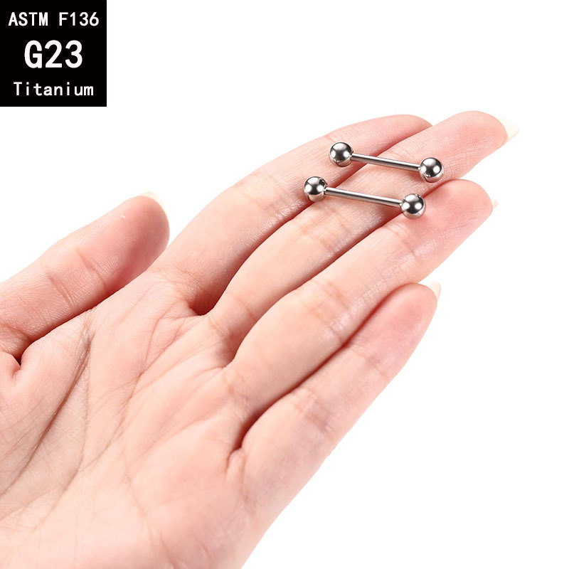 G23 titanium internal teeth double round ball straight bar tongue nail internal thread F136 titanium alloy barbell ear studs body piercing jewelry