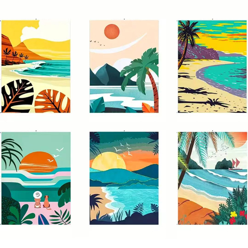 Cross-Border Popular Digital Oil Painting DIY Puzzle Landscape Flower Frameless Canvas Painting Set Coloring Painting Custom Wholesale