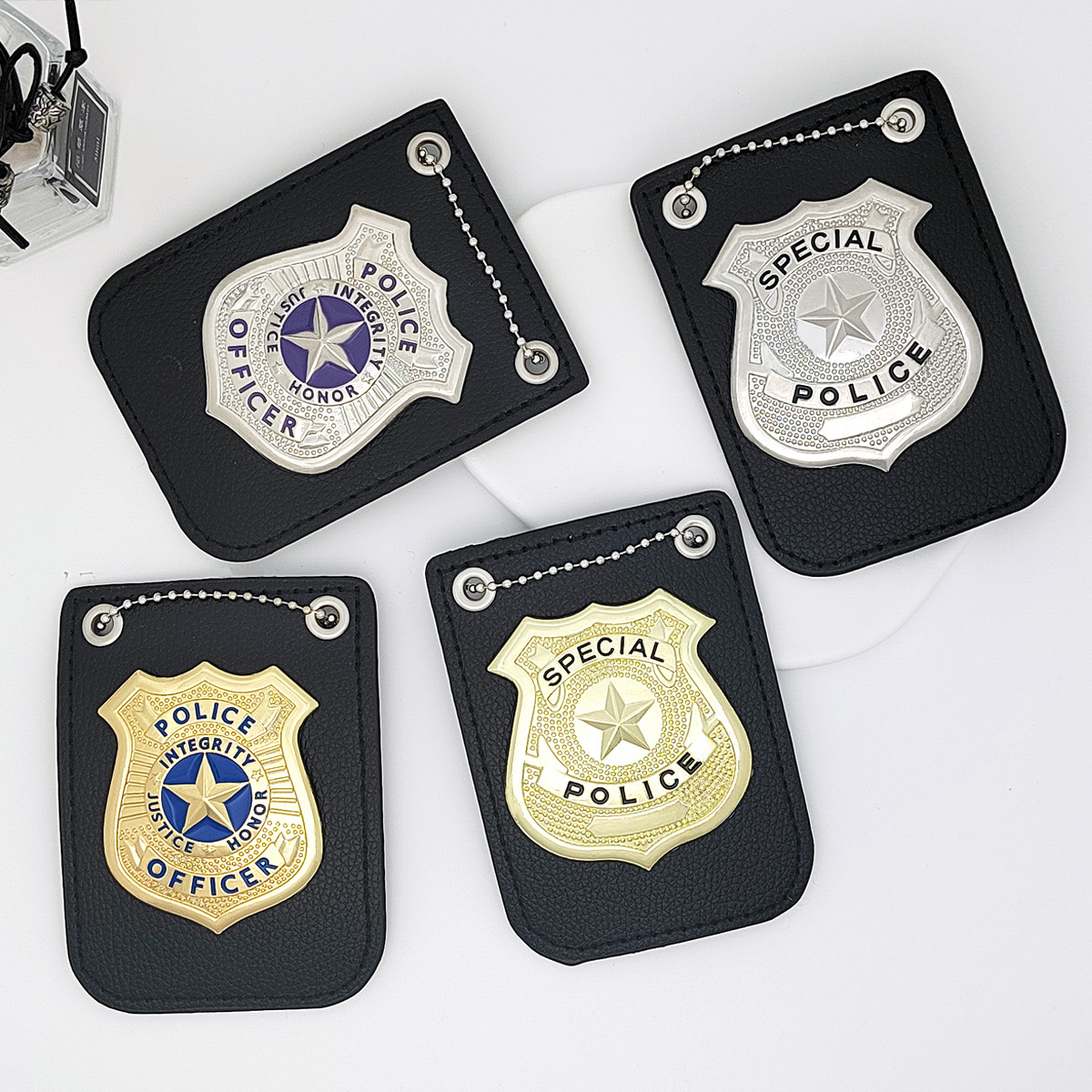Cross-Border Kidsren's Toy Police Badge Accessories Halloween Police Role-Playing Accessories Badge Pu Metal Police Badge