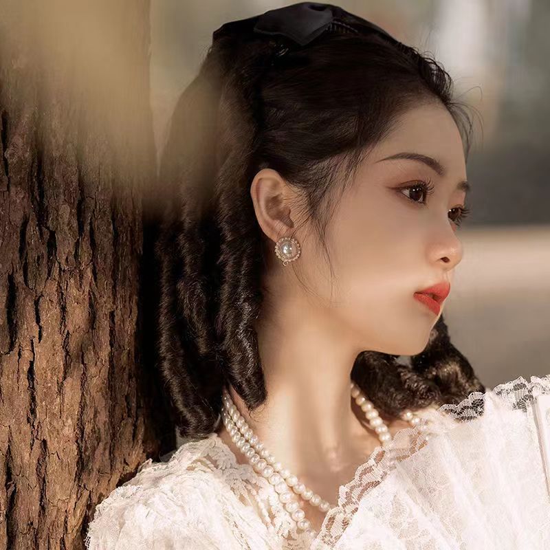 Roman Curly Doll-Like Wig Princess Curly Bow Ponytail Wig Fried Dough Curly Insert Comb Retro Roman Curly Wig