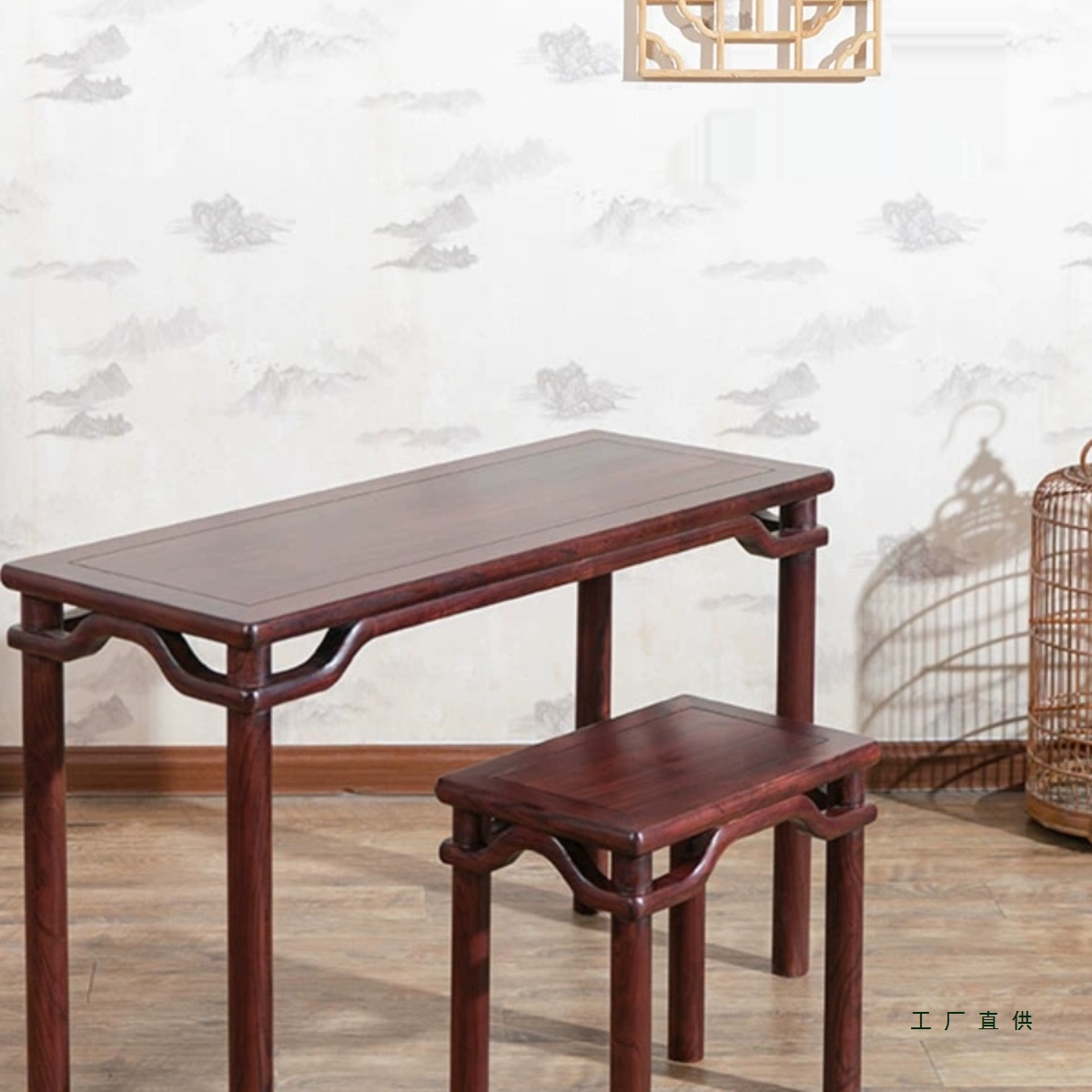 Classic Ming-Style Elm Guqin Table and Stool, Ro锅霸王杖, Rubbed with Raw Lacquer, Mortise and Tenon Integrated Solid Wood Table, Yangzhou Guqin