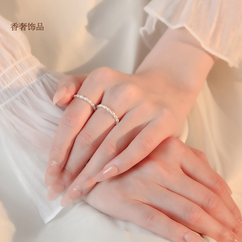 Use Natural Pearl Rings for Women, 2mm Small Rice Pearls, Freshwater Pearl Rings for Stacking on the Index Finger, with a High-End Feel