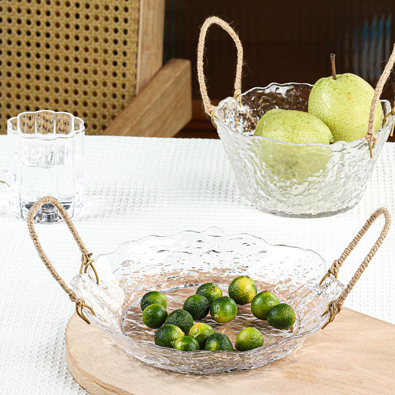 Тарелка для фруктов из легкого роскошного кристаллического стекла, тарелка с канатной отделкой, стеклянная тарелка с рисунком молотка для конфет и семечек