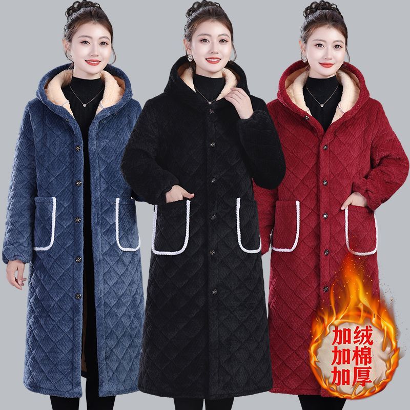 Work Clothes, Home Clothes, Warm Cotton Clothes, Winter Women's Velvet Thickeneded Cotton Clothes, Casual Coats, Extended Knee-Length Smocks