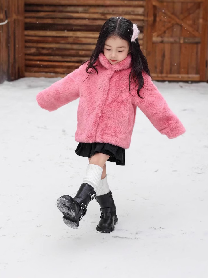 Girls' Fur One-piece Imitation Mink Velvet Eco-friendly Fur Jacket with stand collar Girls' Thickened Short Children's Mao Mao Winter Wear