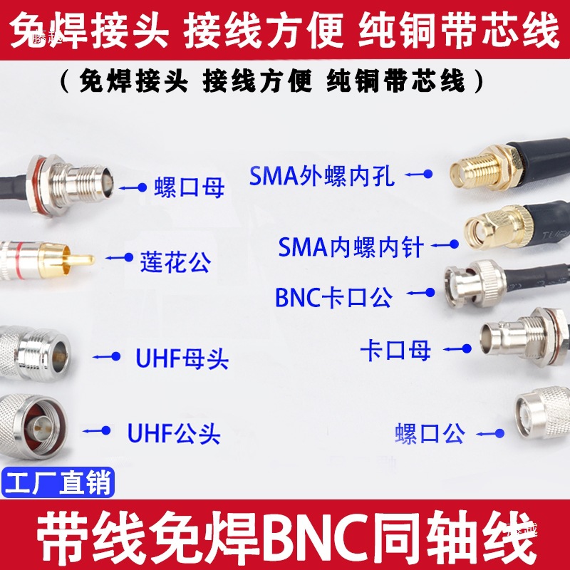 Surveillance Video Q9 Head Finished Coaxial Line Camera Line Bnc Male to Male Rf Connection Line