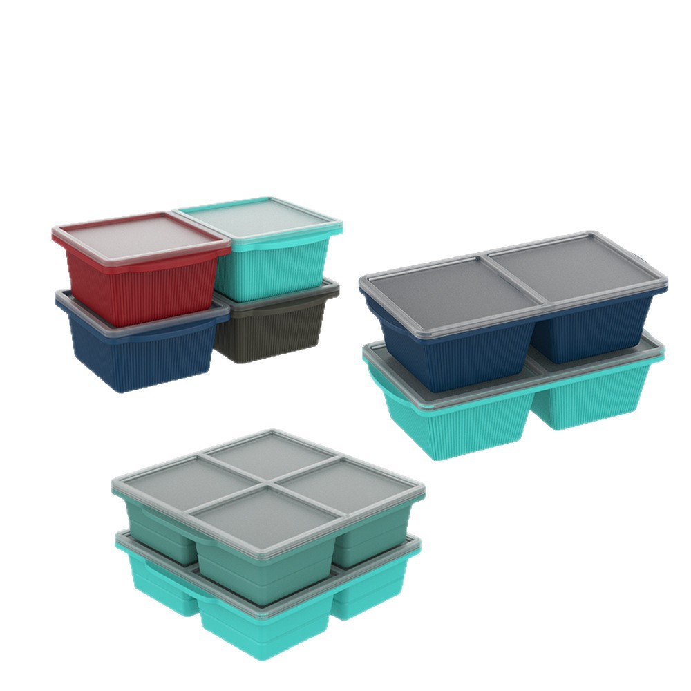 Silicone Mold for Making Frozen Soup with Iron Ice Dividers, Household Food Storage Quick-Freezing Preservation Box, Freezer Tray with Lid