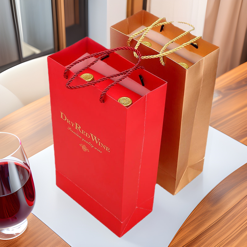 Прямая поставка красного вина, портативный бумажный пакет для вина, подарочный пакет, для одной и двух бутылок