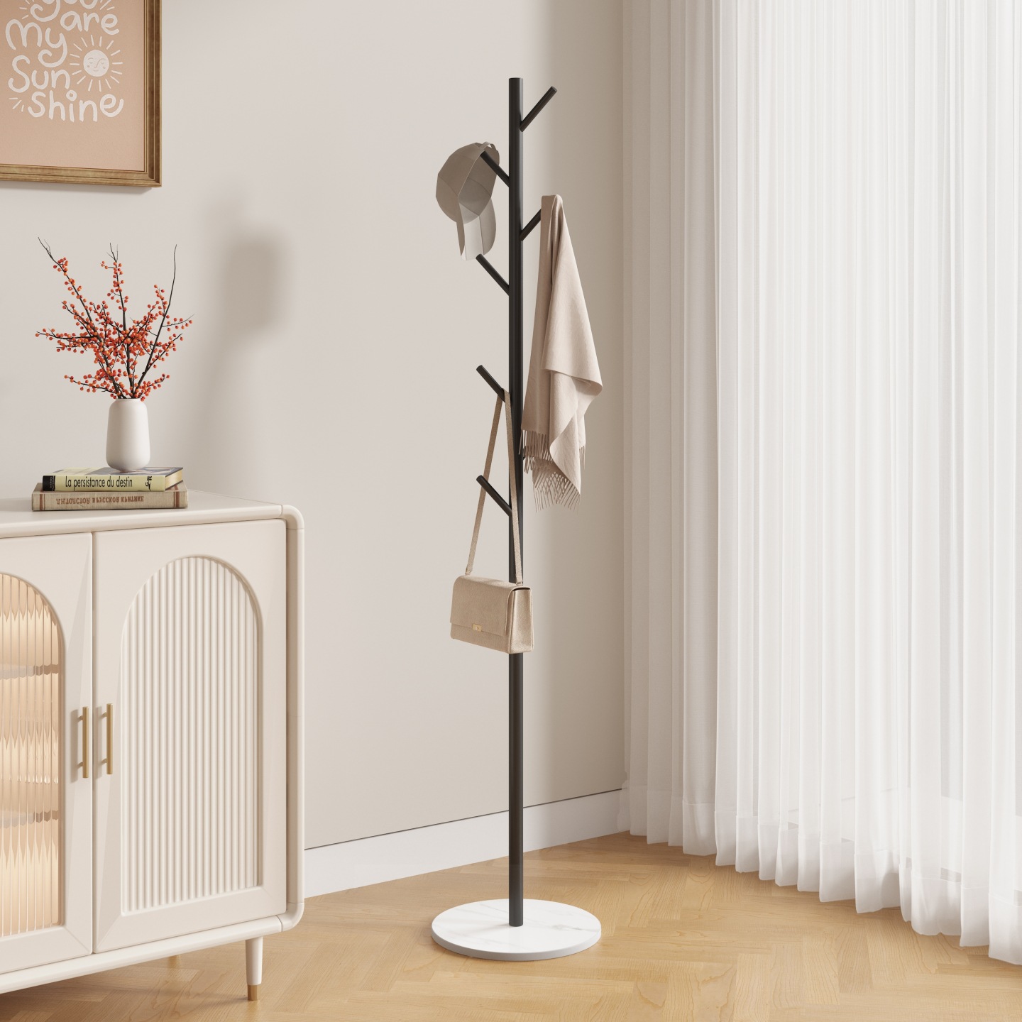 Light Luxury Bedroom Floor-Standing Clothes Rack Metal Tree Branch Slate Coat Rack Living Room Vertical Clothes Storage Rack