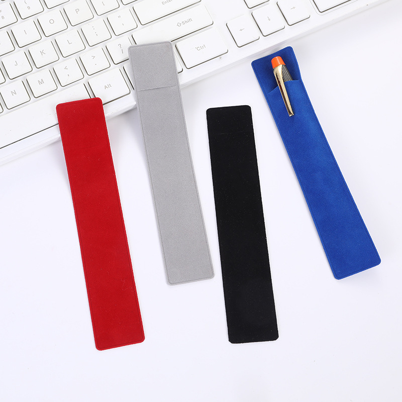 One-sided velvet pen packaging bag voltage process bronzing logo spot black flocking velvet pencil case