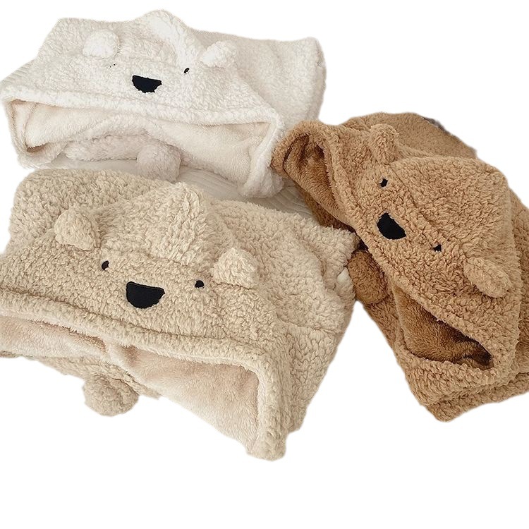Cartoon bear cute autumn and winter thickened warm blanket shawl hooded student lunch break nap blanket Cape style