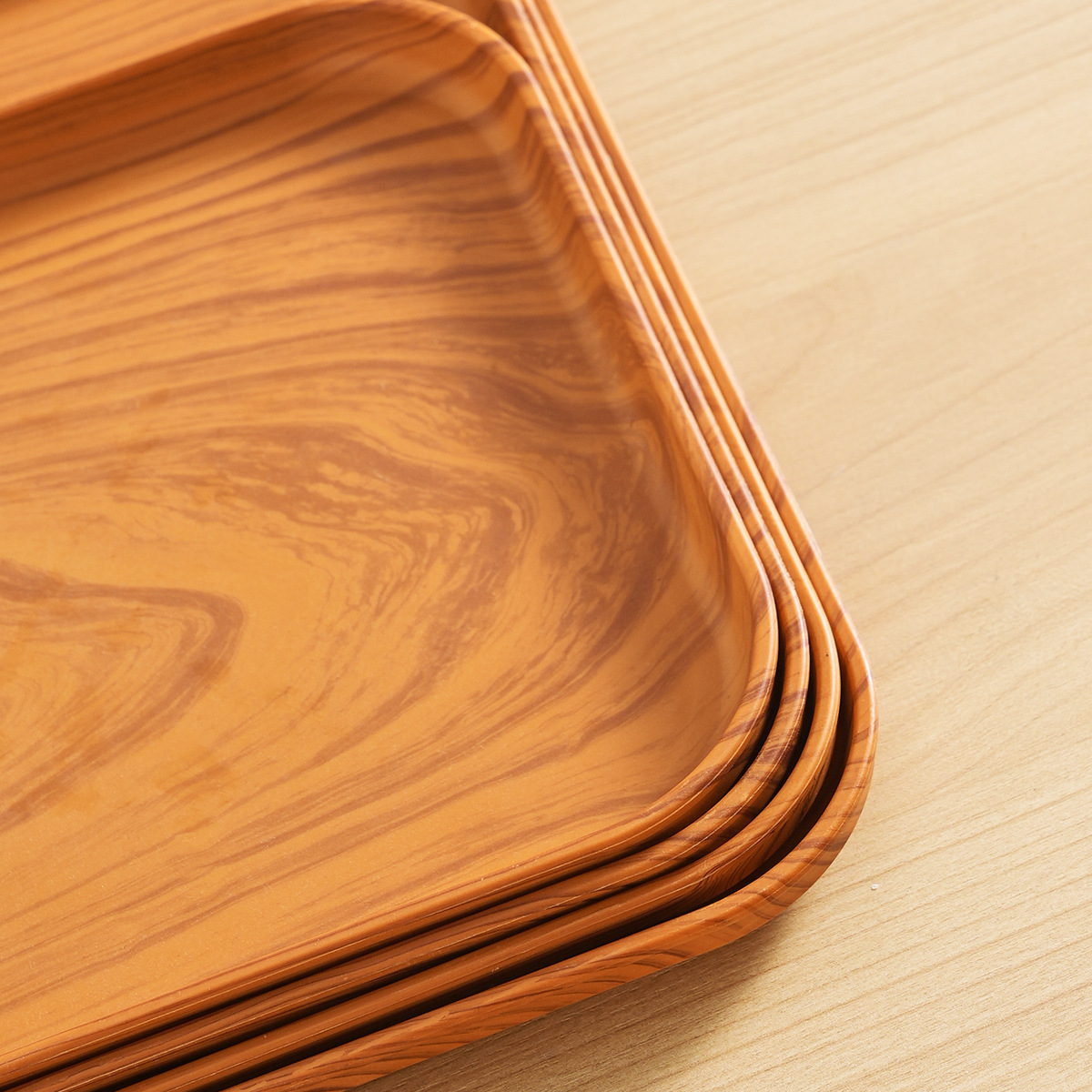 Cross-border Imitation Wood Grain PP Tray Chinese Tea Tray Coffee Table Desktop Fruit Plate Water Cup Snack Dinner Storage Plate