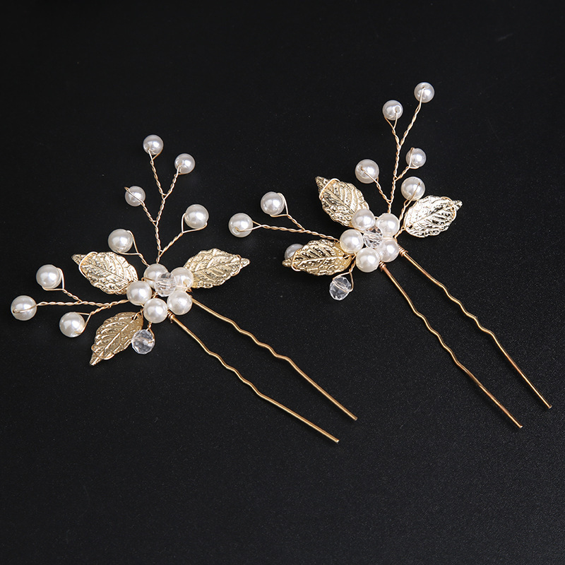 Amazon Golden Leaf Hair Fork Headdress Handmade Bridal Crown Headdress Flower Comb Hair Accessories New Jewelry