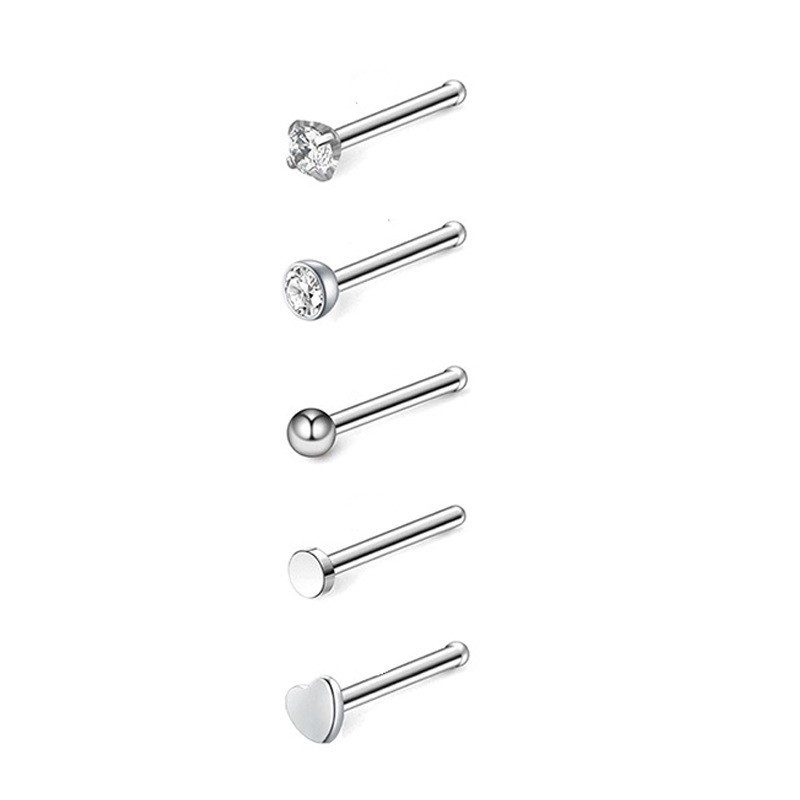 Cross-Border Combination Nose Nail Set Nose Ring Nail Body Piercing Accessories Stainless Steel Nose Nail Jewelry Zircon Amazon