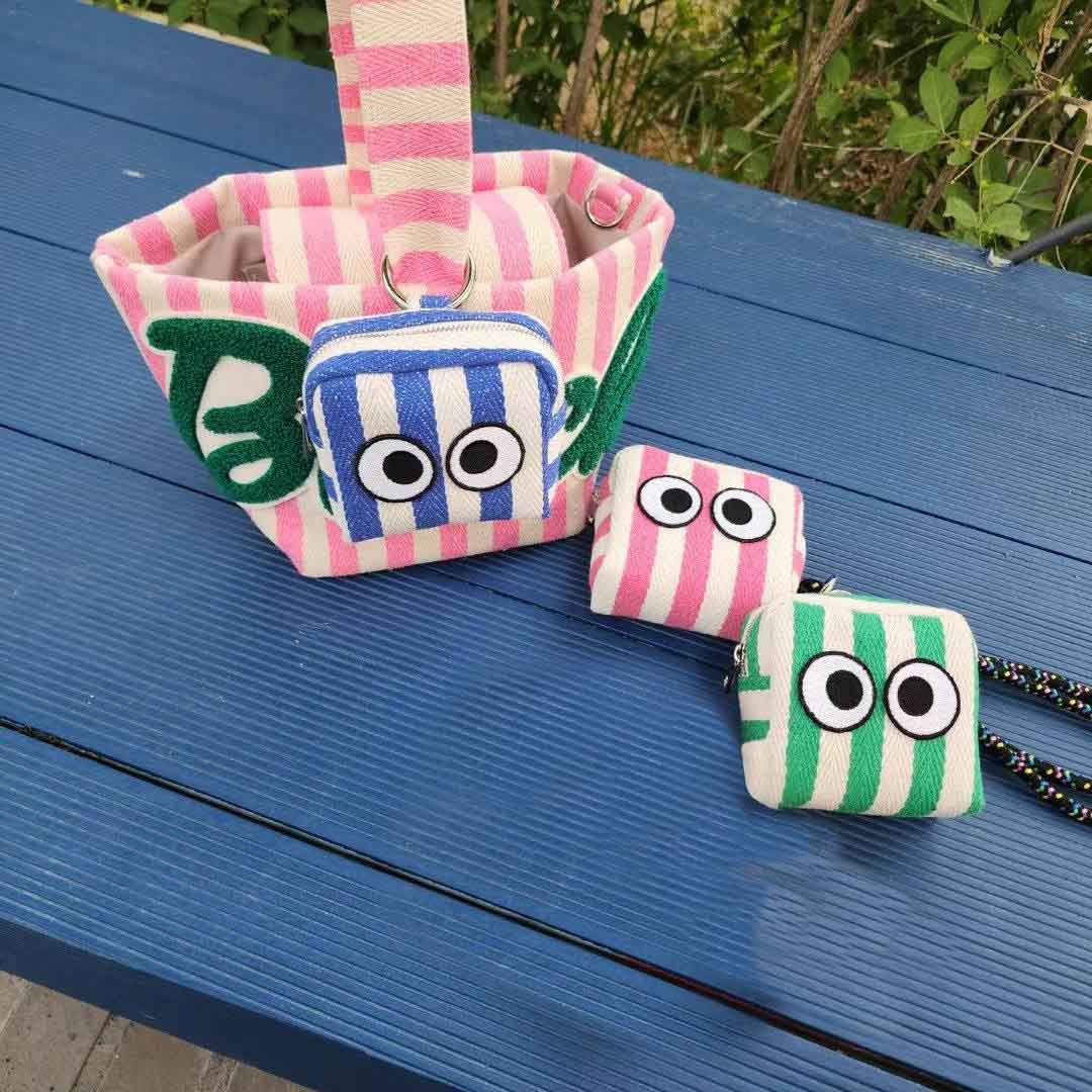 Korean-style Cute Golf Bag Summer Striped Big Eyes Golf Waist Bag Large Capacity Golf Bag