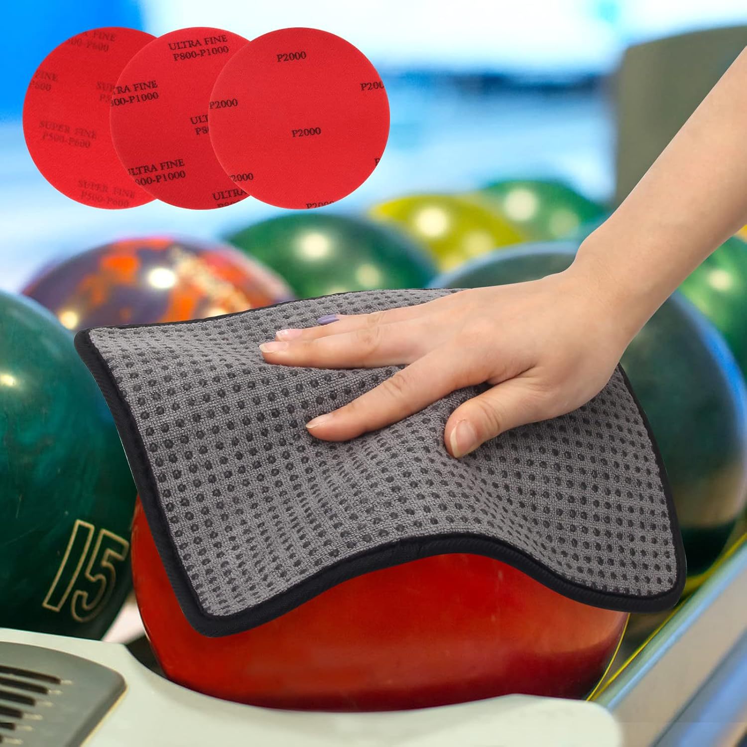 7-Piece Professional Polishing Bowling Ball Sanding Pad with Bowling Ball Cleaning Towel Set