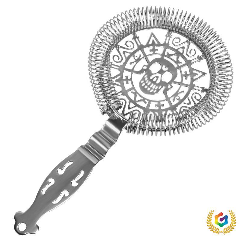 ✅ Stainless Steel Ice Strainer Professional Fancy Cocktail Bartending Tool Ice Separator Hawthorne Skull Pattern Filter