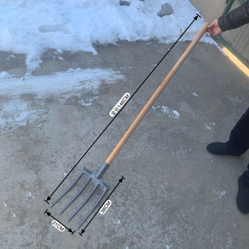 New Type of Integrated Four-Tooth Steel Fork for Agricultural Soil Plowing, Digging Onions, Four-Strand Thickeneded and Thickeneded Manganese Steel Fork for Soil Loosening