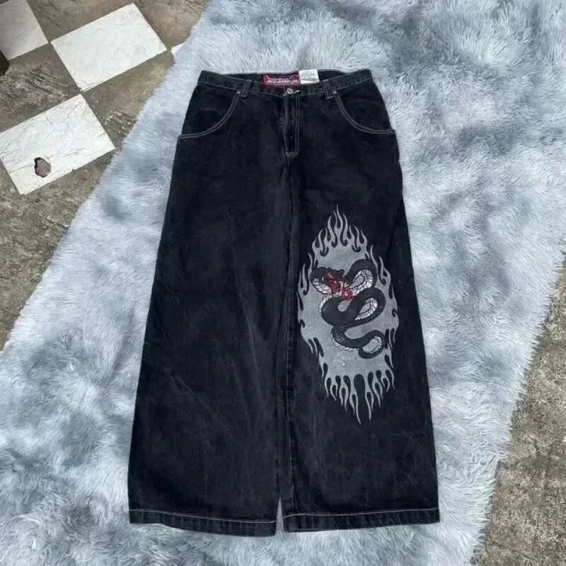 Cross-Border American Retro Loose Jeans for Men, Street Hip-Hop Print Trendy Versatile Harajuku Wide-Leg Pants Wholesale