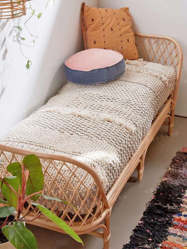 Real Rattan Kidsren's Bed B&B Hotel Single Kids Bed Ins Scandinavian Japanese Rattan Bed Rattan Chair Double Sofa Bed