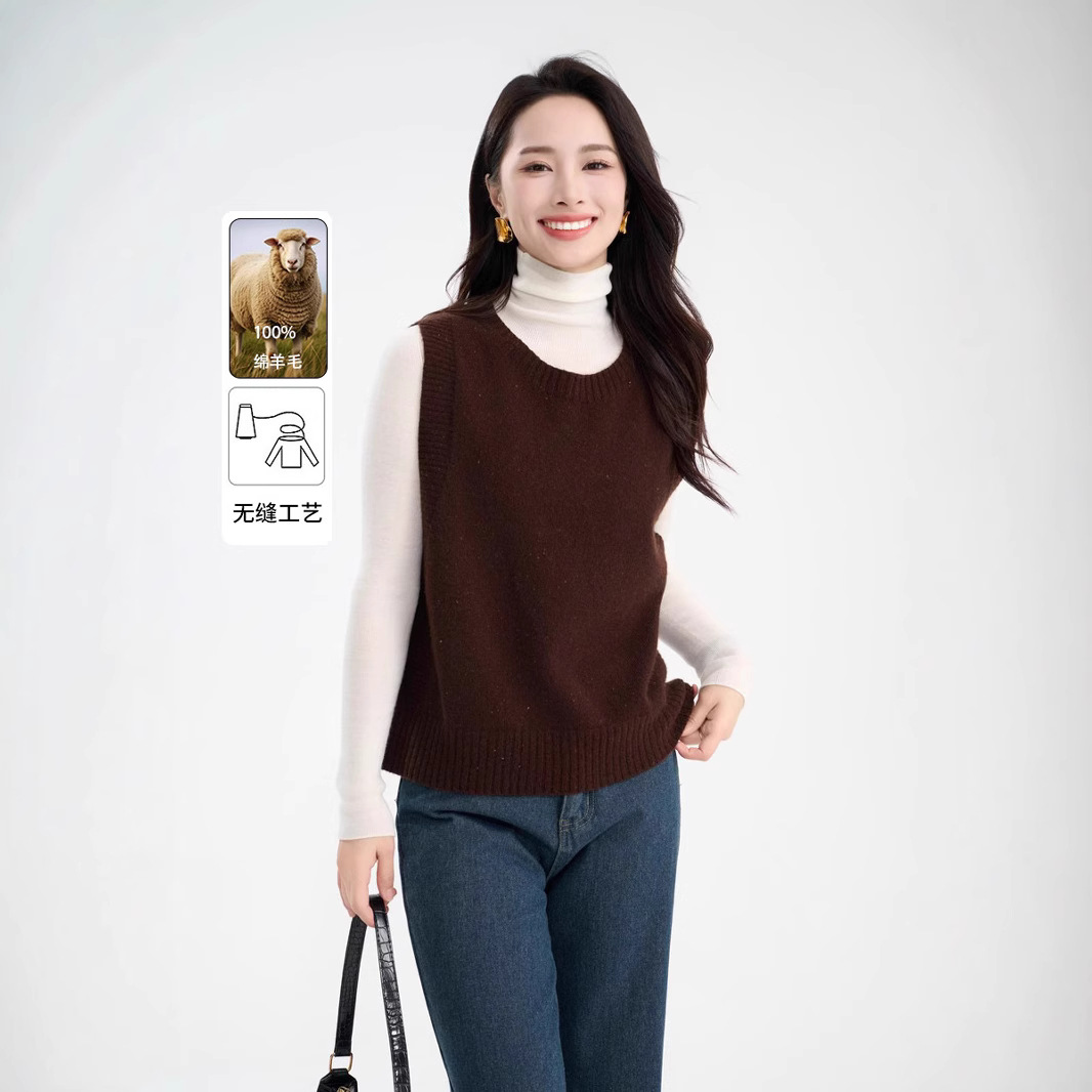 Женский жилет Jigero из 100% шерсти, осень 2025, круглый вырез, цветная пряжа, вязаный жилет без рукавов, легкий стиль 160 г