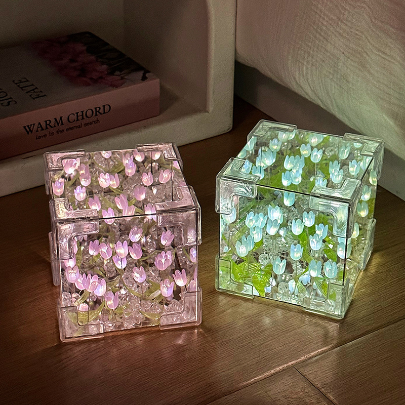 Girl's Birthday Gift Flower Sea Rubik's Cube Tulip Nightlight DIY Handmade Material Bag Creative Small Toys
