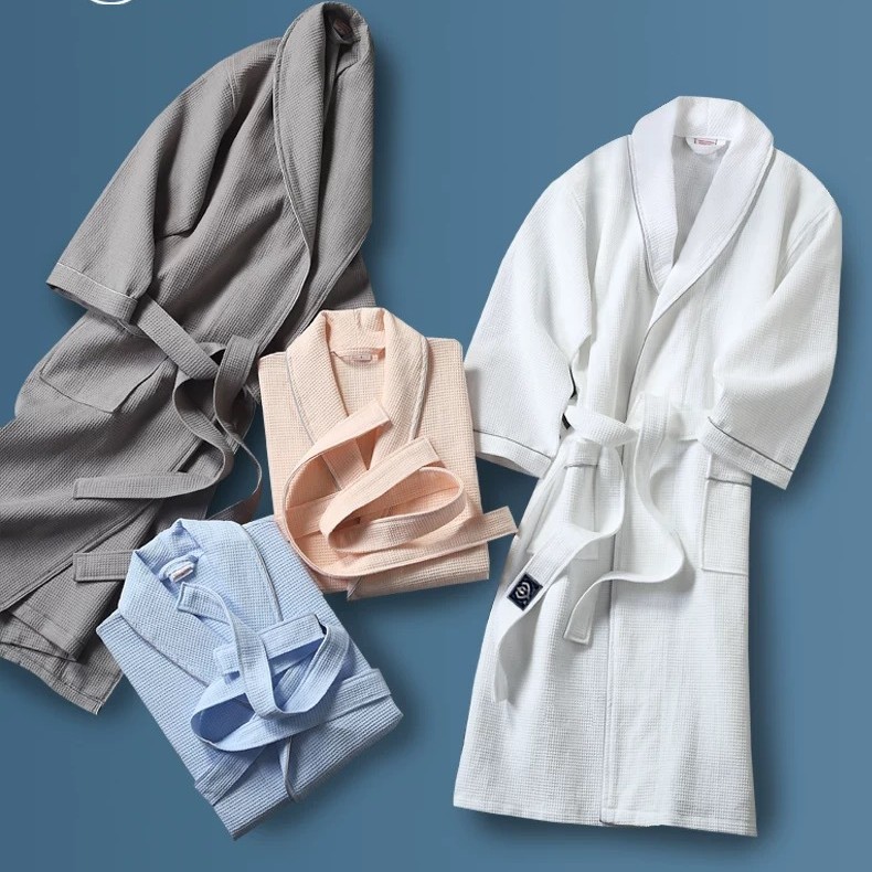 Beauty Salon Special Bathrobe for Women and Men, Hotel and Guesthouse Waffle Weave, All-Cotton, Absorbent, Thin Robe