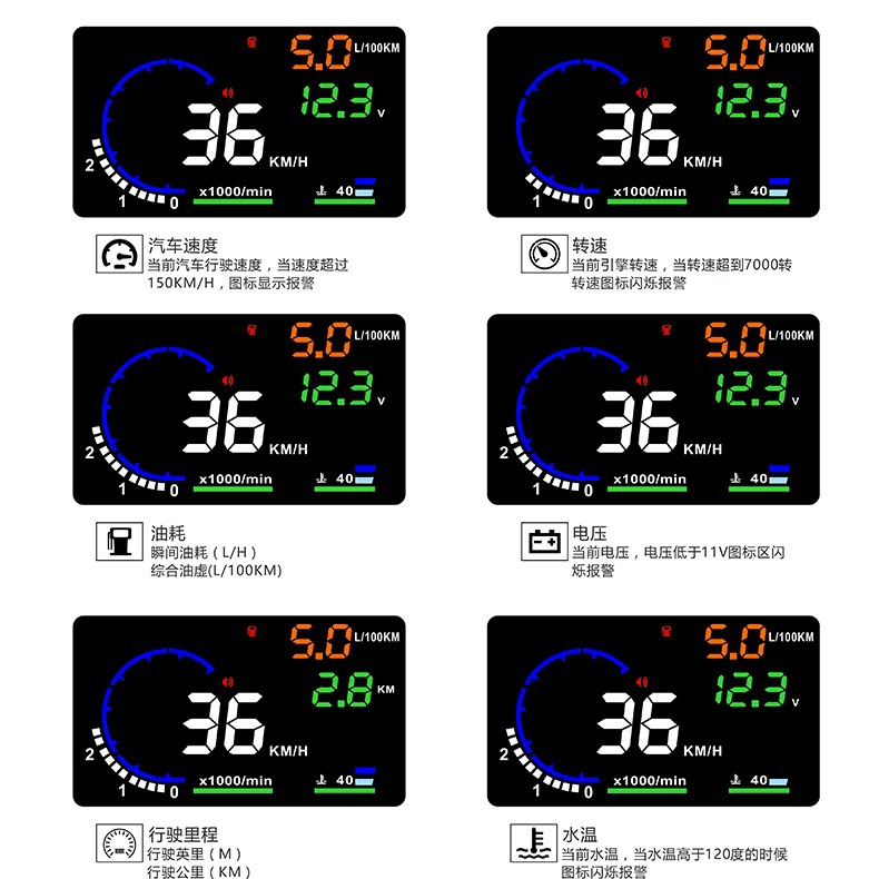 A8 Classic Car HUD head-up display Car OBD2 speed water temperature voltage meter factory direct HUD
