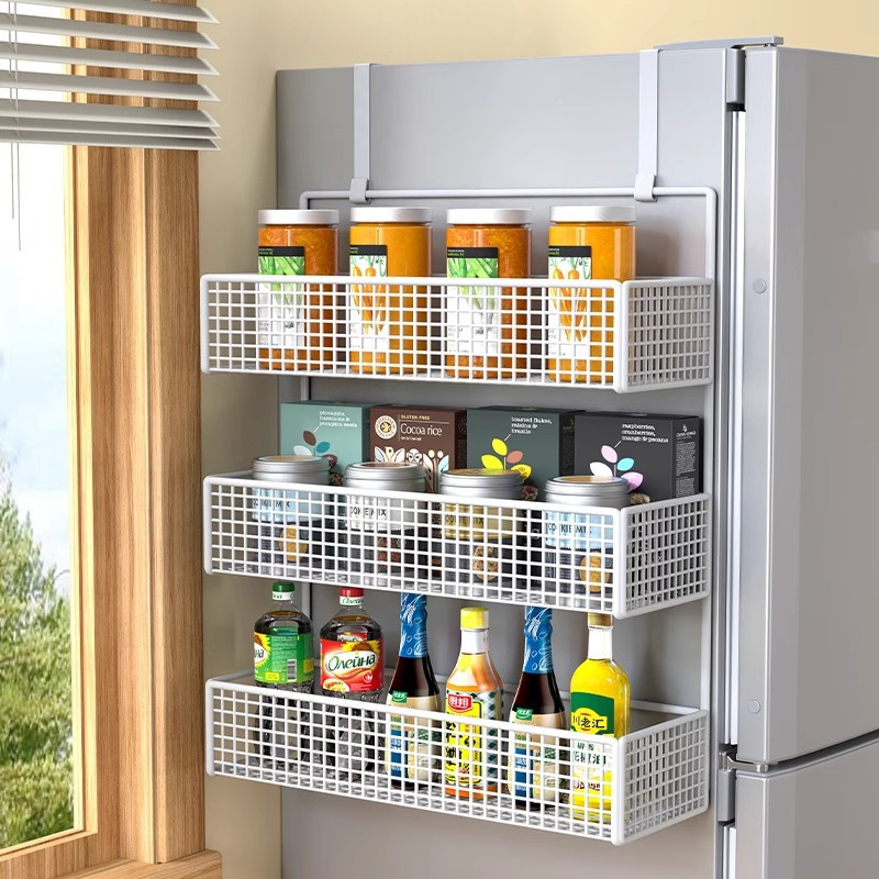 Refrigerator Rack Side Hanging Rack Kitchen Supplies Multi-Layer Fresh-Keeping Bag Seasoning Sandwich Multi-Functional Household Storage Rack