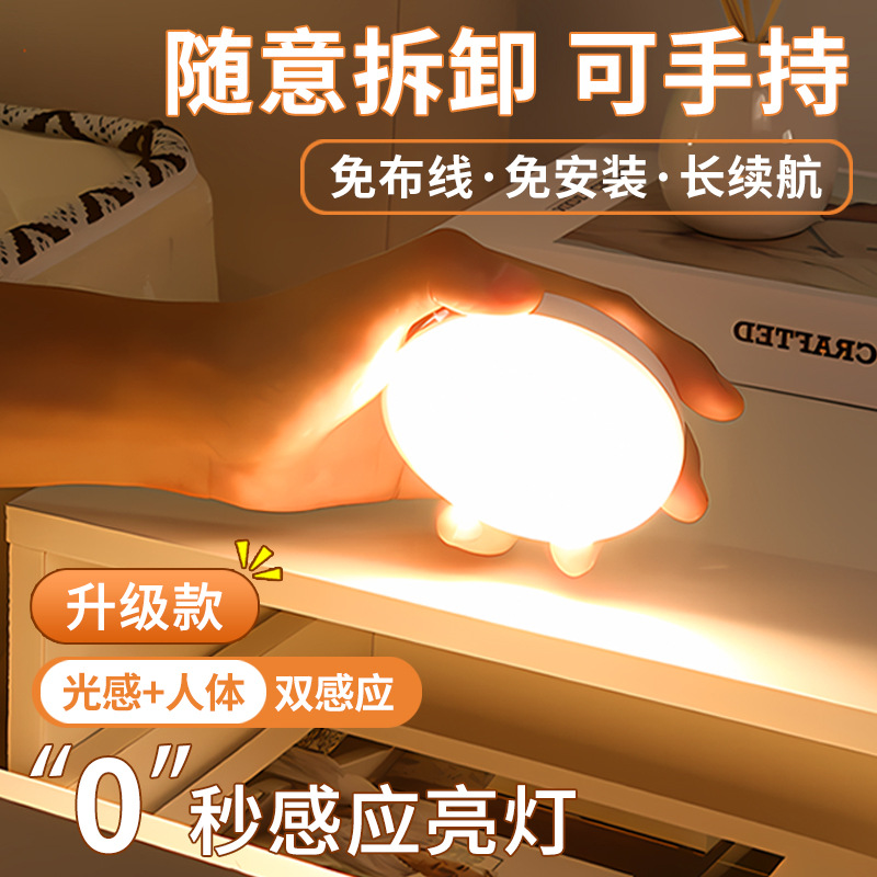 Human Body Sensor Lamp Smart Bedside Aisle Lamp Sound and Light Control Rechargeable Night Light Bedroom Sleep Lamp Home Aisle