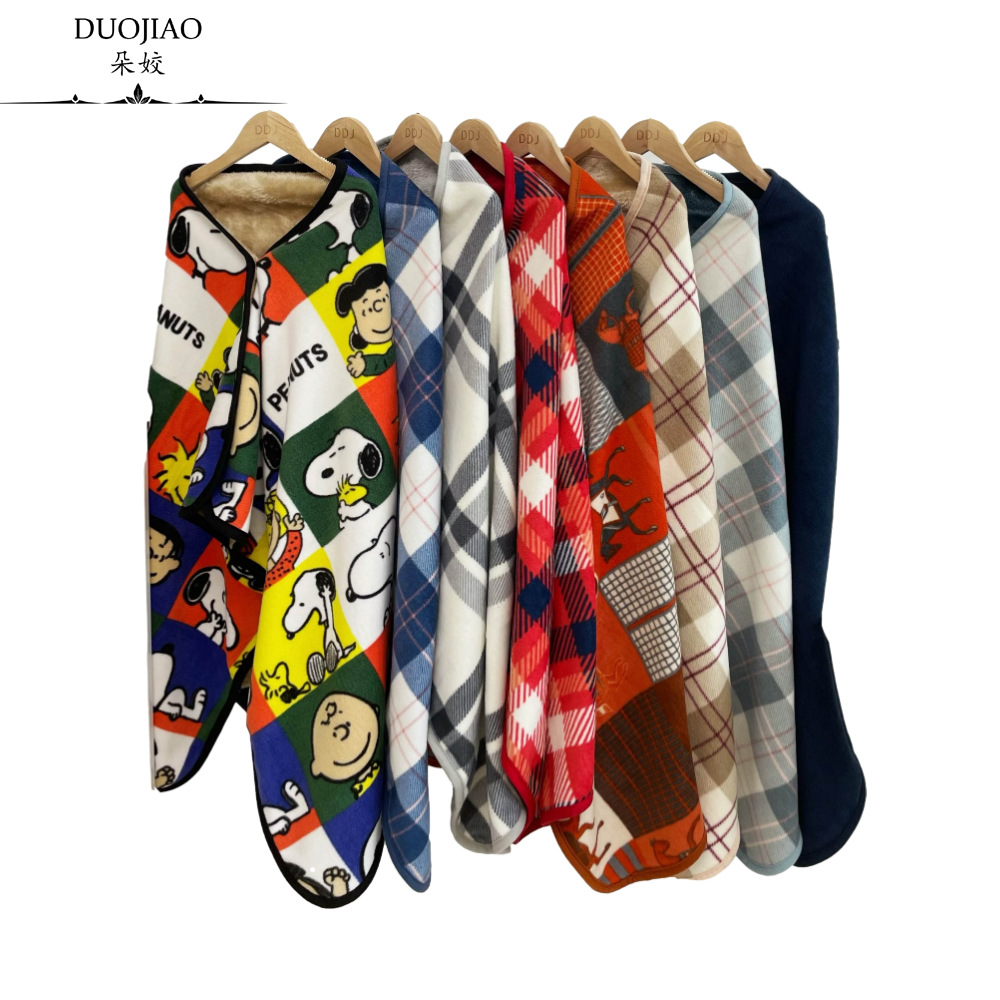 Spring and Autumn Thickened Multifunctional Plaid Shawl Blanket Office Fleece Nap Blanket Cover Blanket Sofa Blanket Lazy Blanket with Buckle