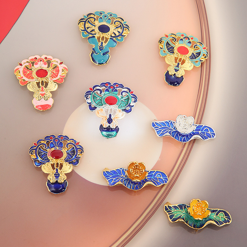 Лотосовый павильон из сплава с капающим маслом, сожженный синий шар цветка, эмаль, древний стиль, династия Хань, DIY заколка для волос, материалы для украшений