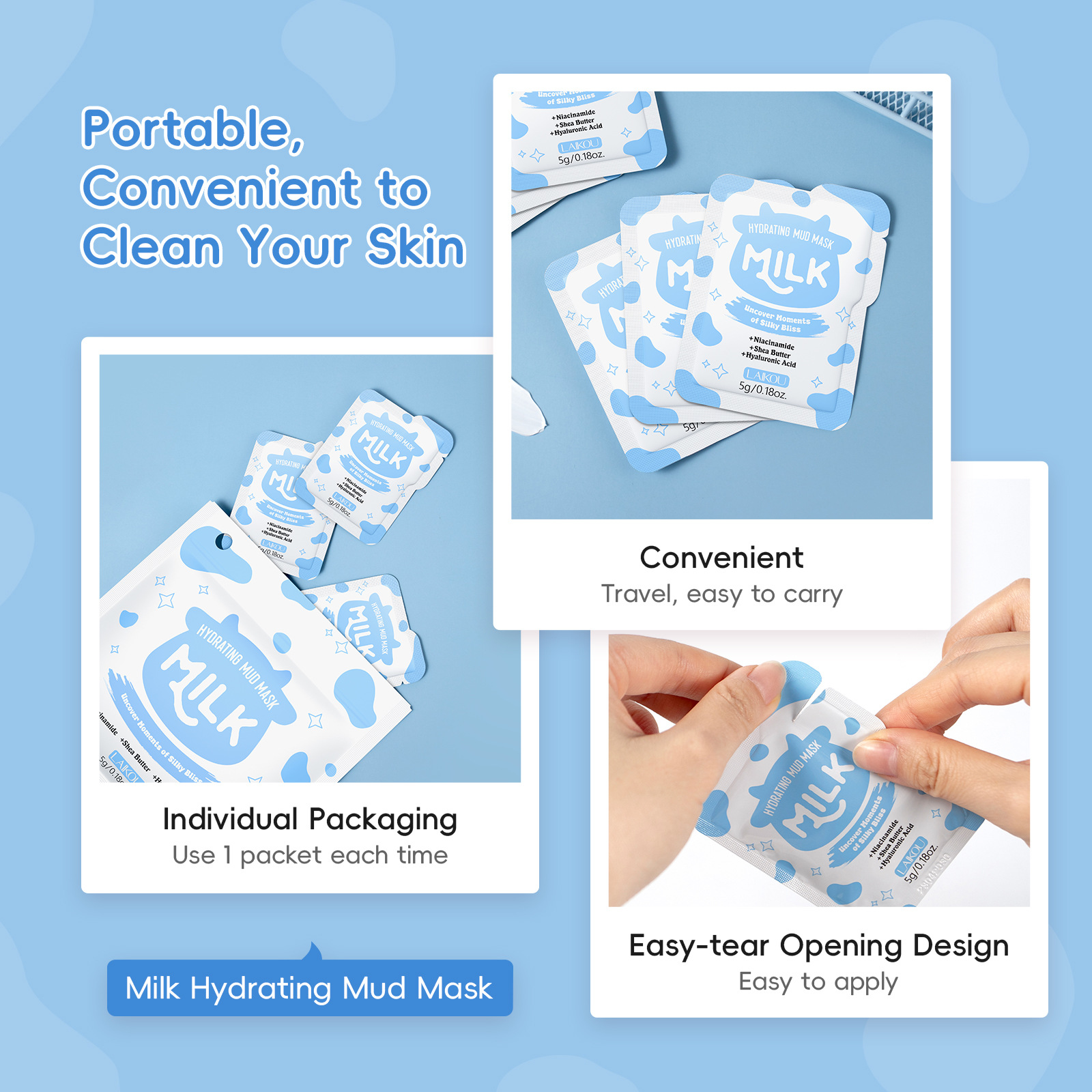 Laiko Milk Moisturizing Mud Mask 1 Piece 5g Cleans Pores, Hydrates and Moisturizes Skin Care Export Mask